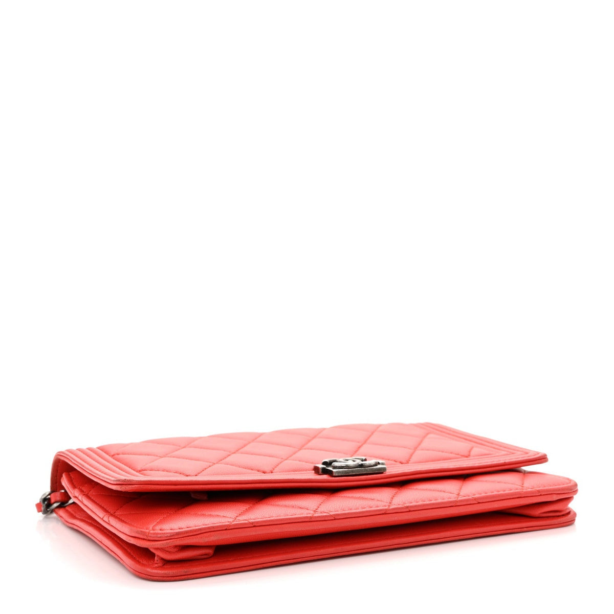 Lambskin Quilted Boy Wallet On Chain WOC Red