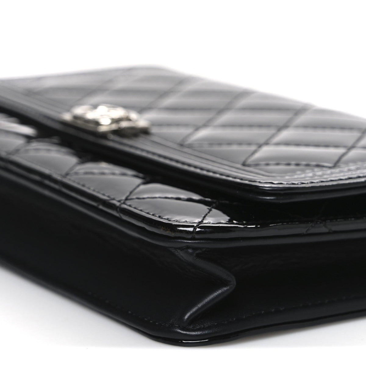 Patent Calfskin Quilted Boy Wallet On Chain WOC Black