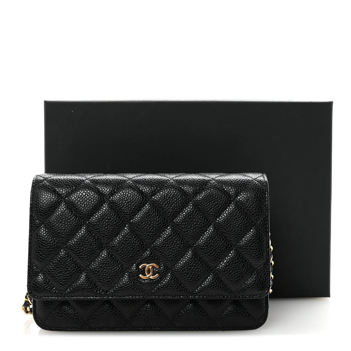 Caviar Quilted Wallet on Chain WOC Black