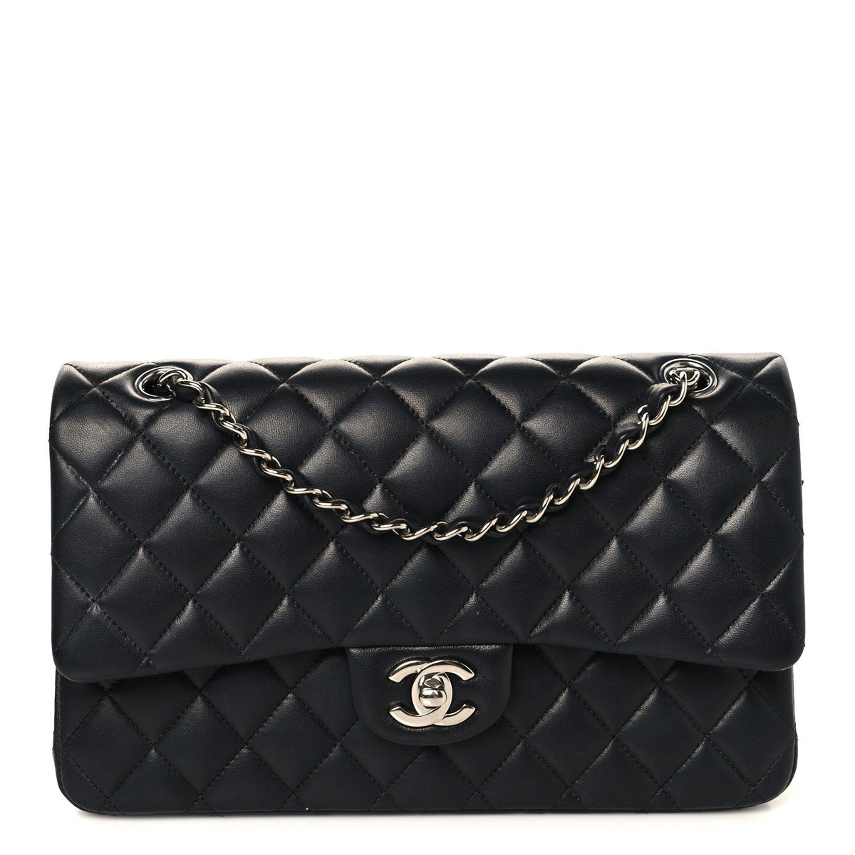 Lambskin Quilted Medium Double Flap Black
