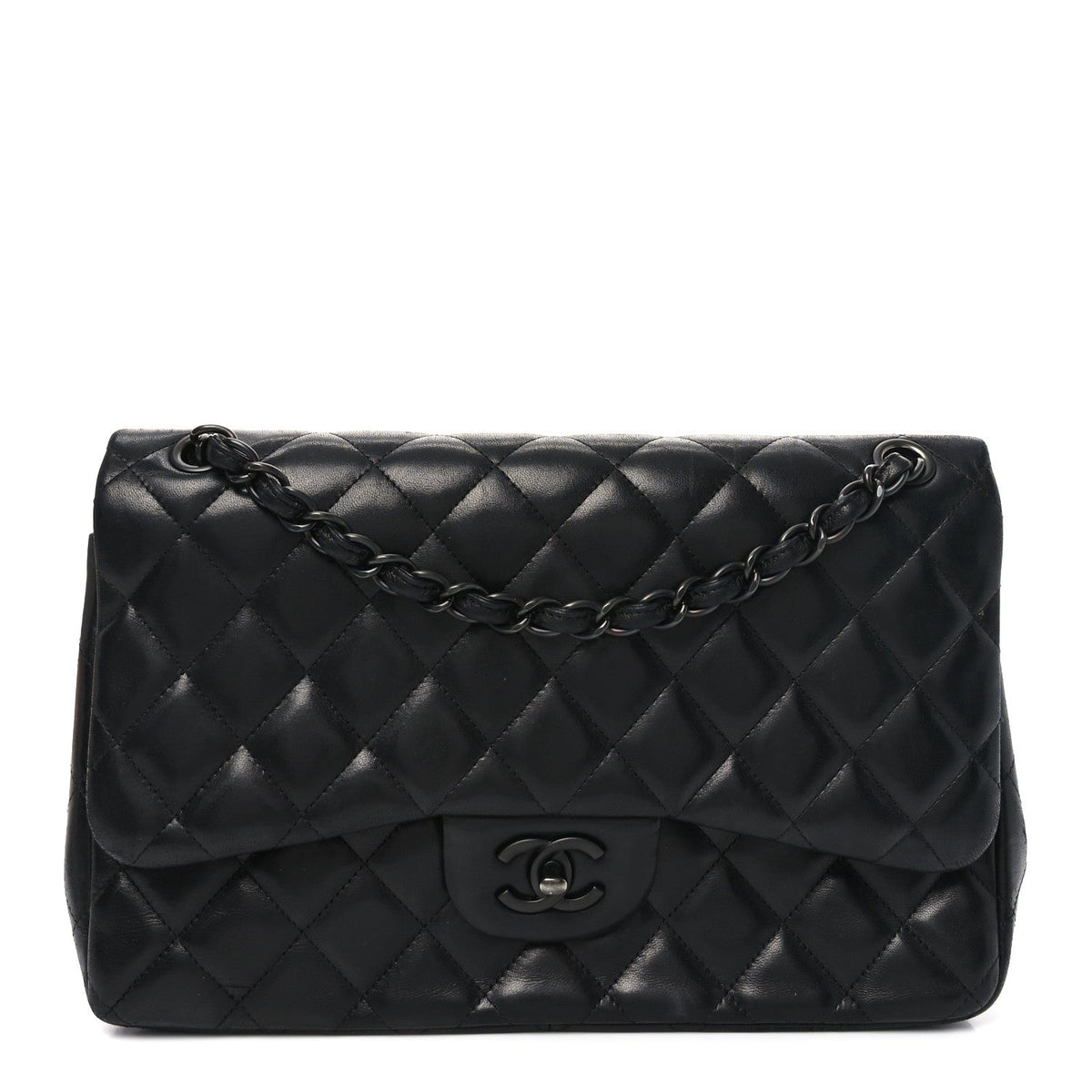 Lambskin Quilted Jumbo Double Flap So Black