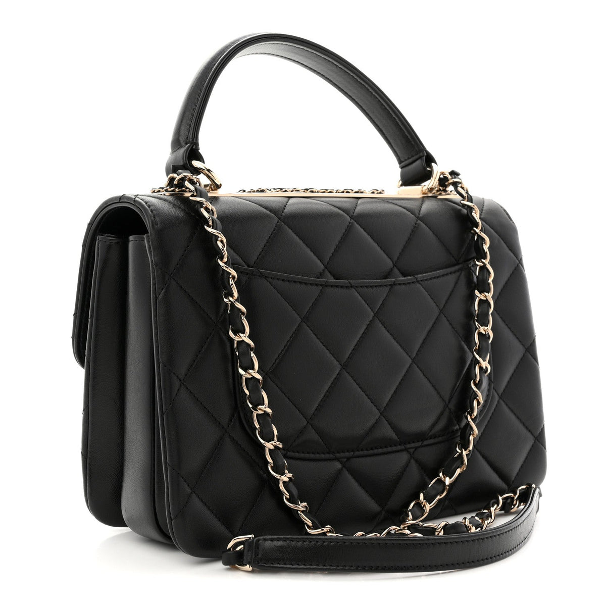 Lambskin Quilted Small Trendy CC Chain Dual Handle Flap Bag Black