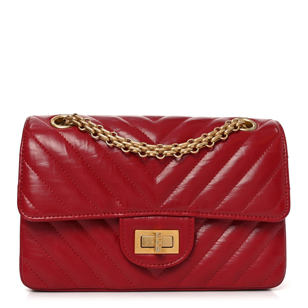 Aged Calfskin Chevron Quilted 2.55 Reissue Mini Flap Dark Red