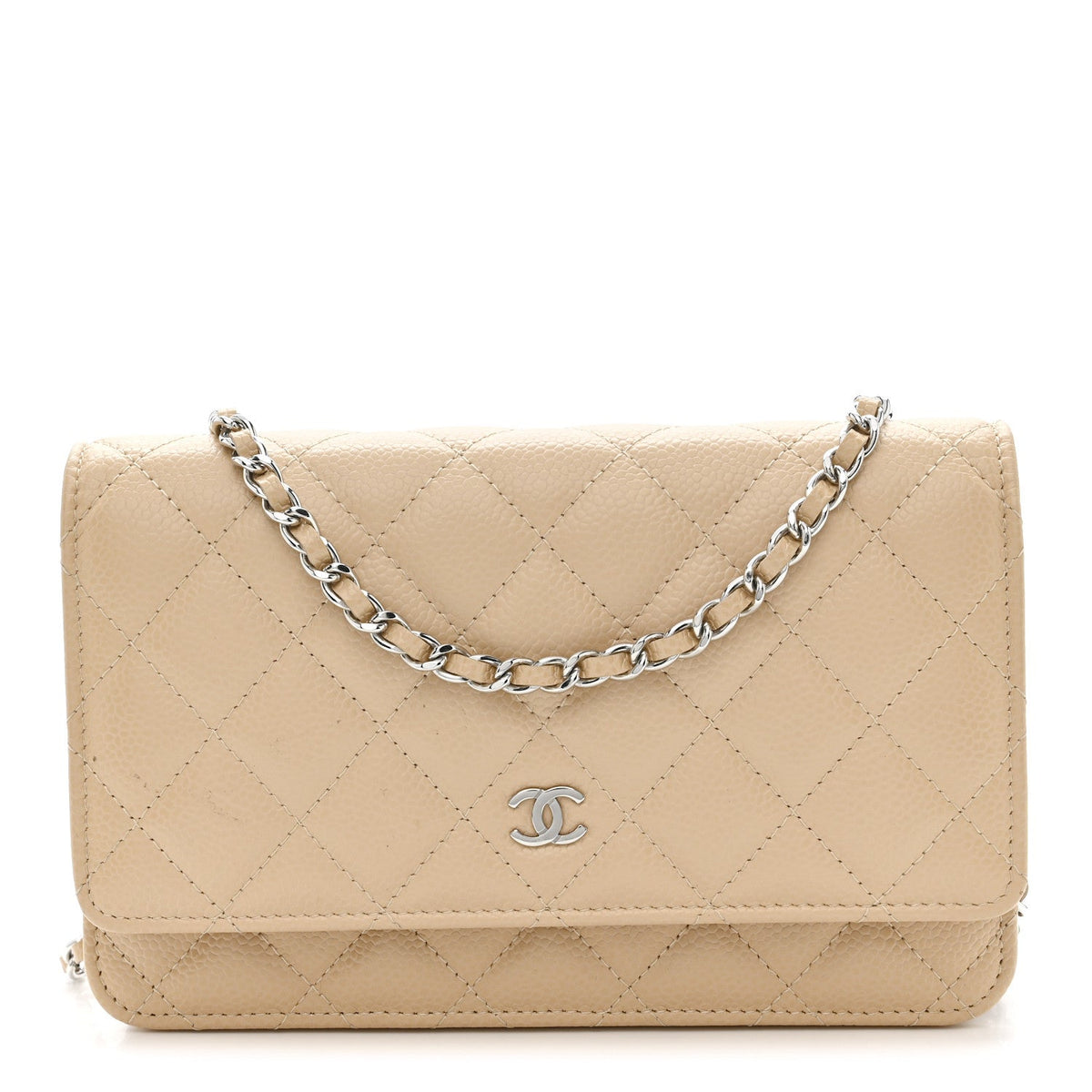 Caviar Quilted Wallet on Chain WOC Beige