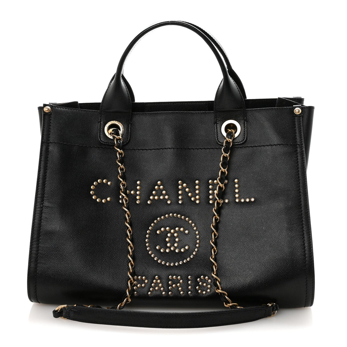 Caviar Small Studded Deauville Tote Black