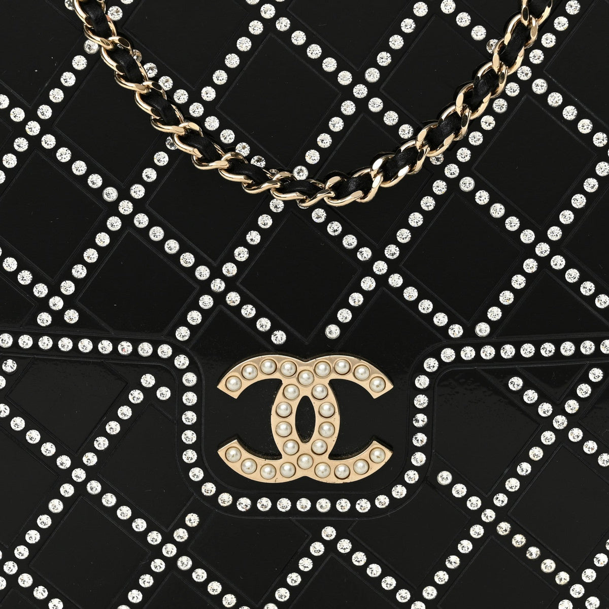Plexiglass Crystal Quilted Minaudiere Clutch Black White