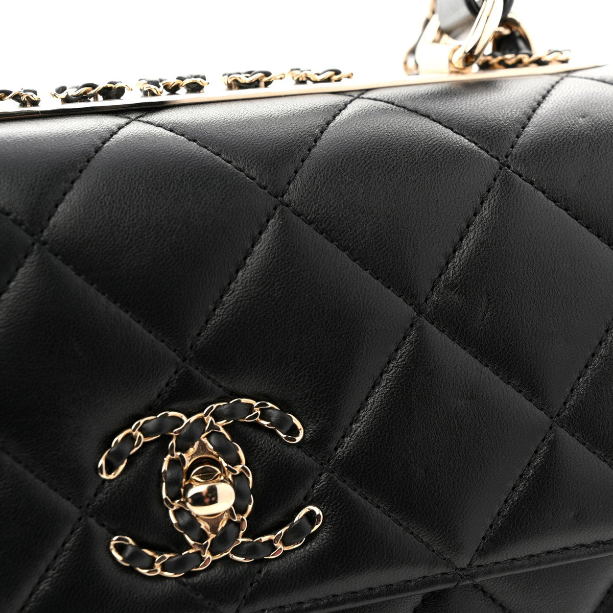 Lambskin Quilted Small Trendy CC Chain Dual Handle Flap Bag Black