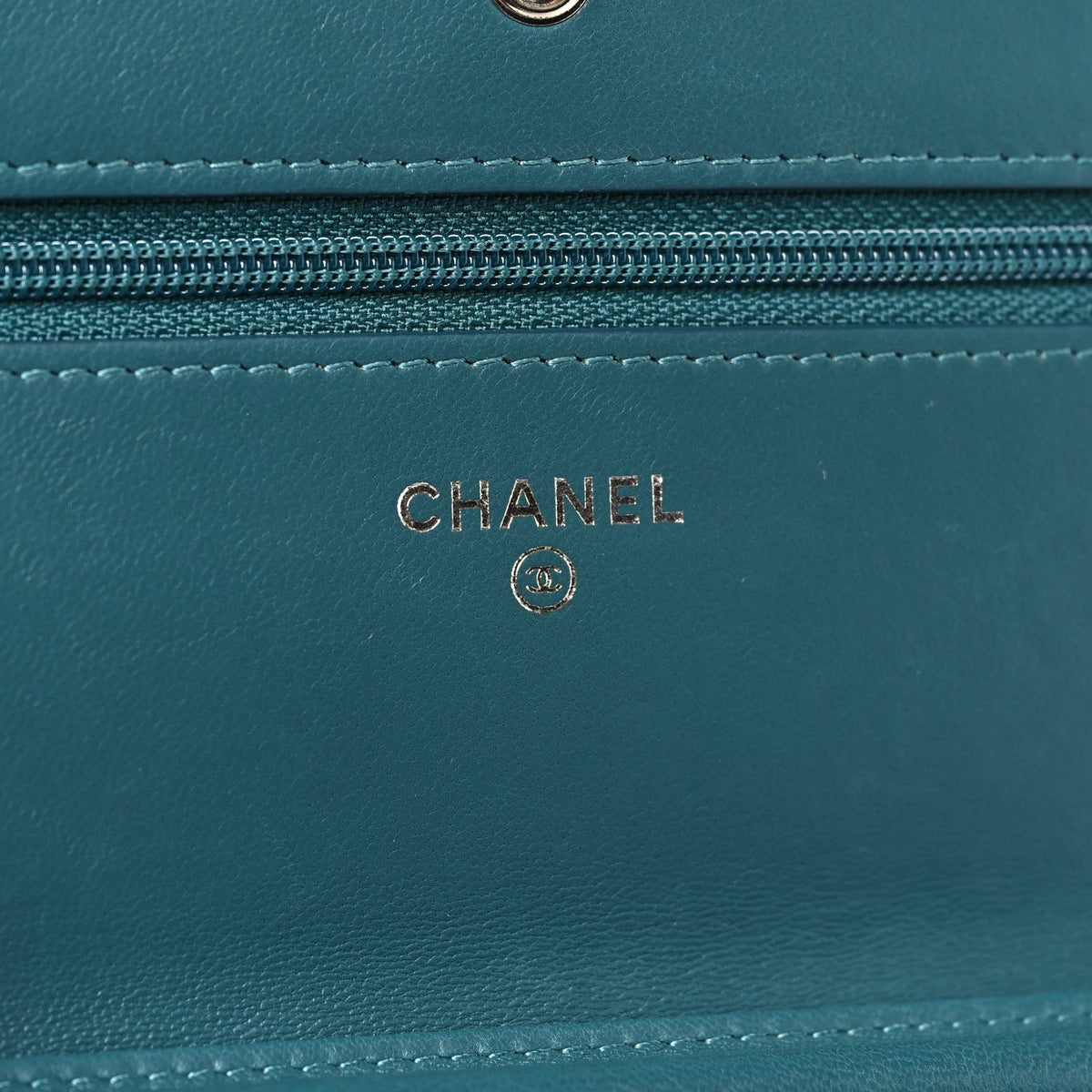 Lambskin Chevron Quilted Wallet On Chain WOC Turquoise