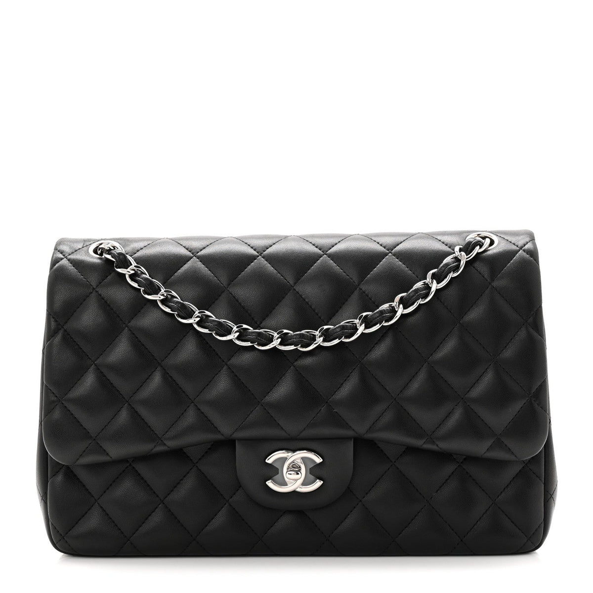 Lambskin Quilted Jumbo Double Flap Black