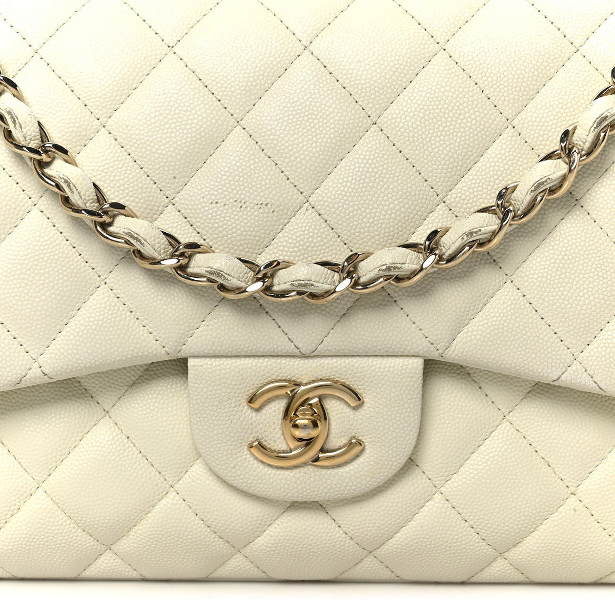 Caviar Quilted Jumbo Double Flap White