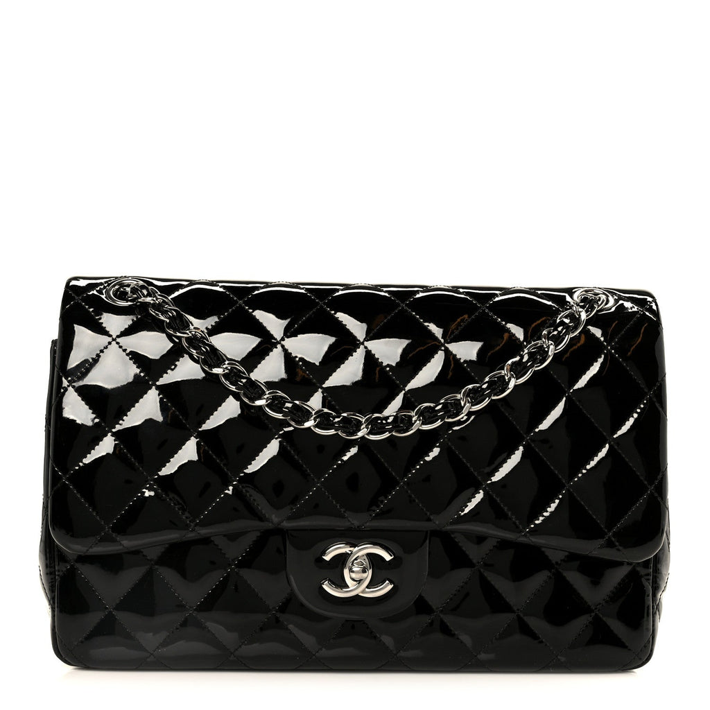 Patent Quilted Jumbo Double Flap Black