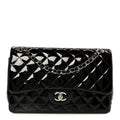 Patent Quilted Jumbo Double Flap Black