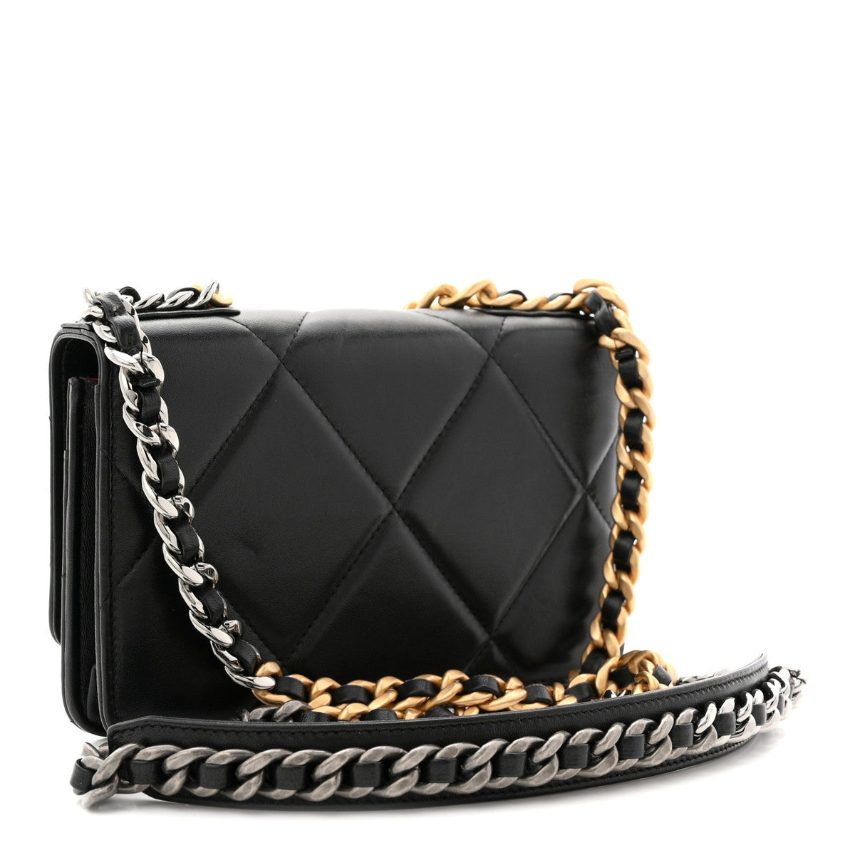 Lambskin Quilted Chanel 19 Wallet On Chain WOC Black