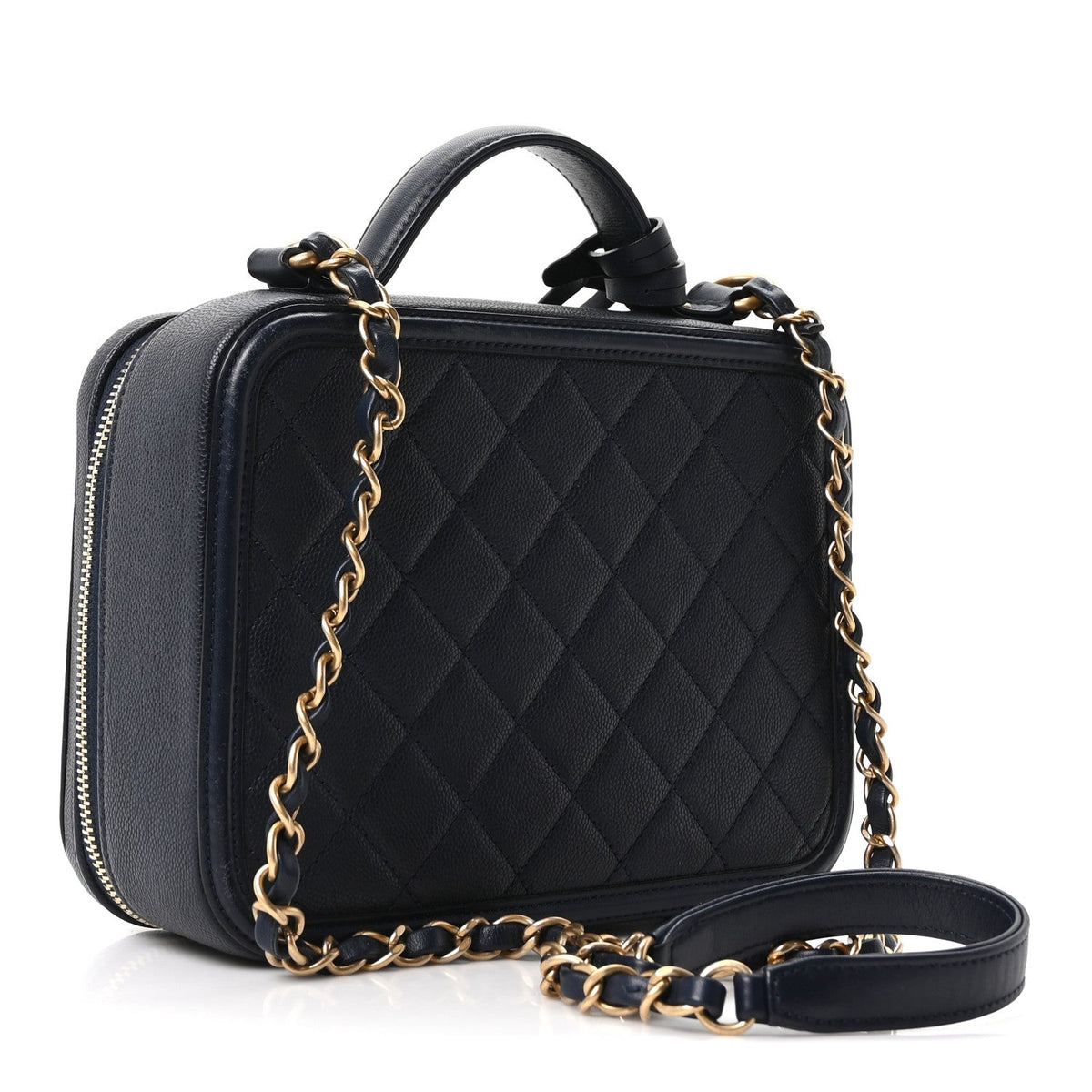 Caviar Quilted Medium CC Filigree Vanity Case Navy