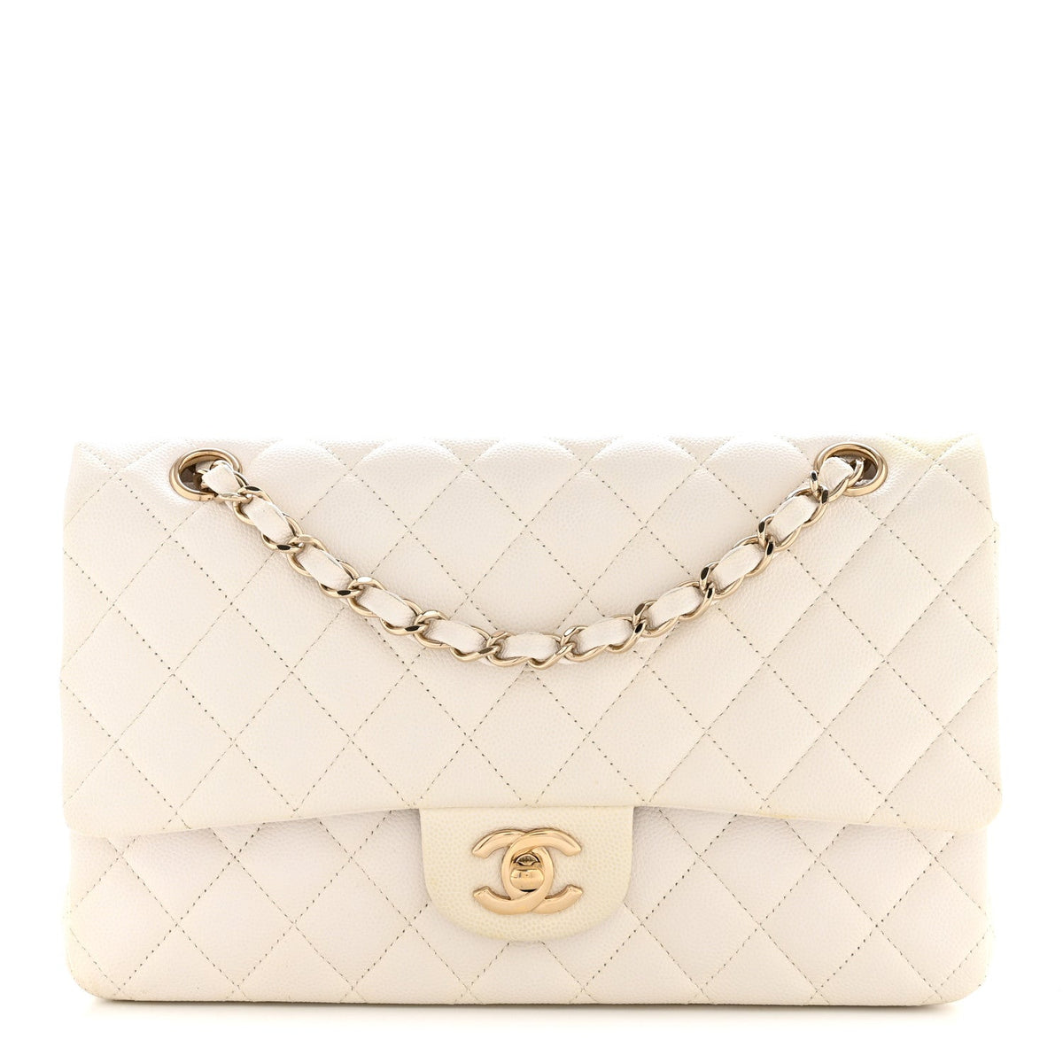Caviar Quilted Medium Double Flap White