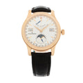 18K Rose Gold Alligator 37mm Master Calendar Moon Phase Automatic Watch Silver Q151242A