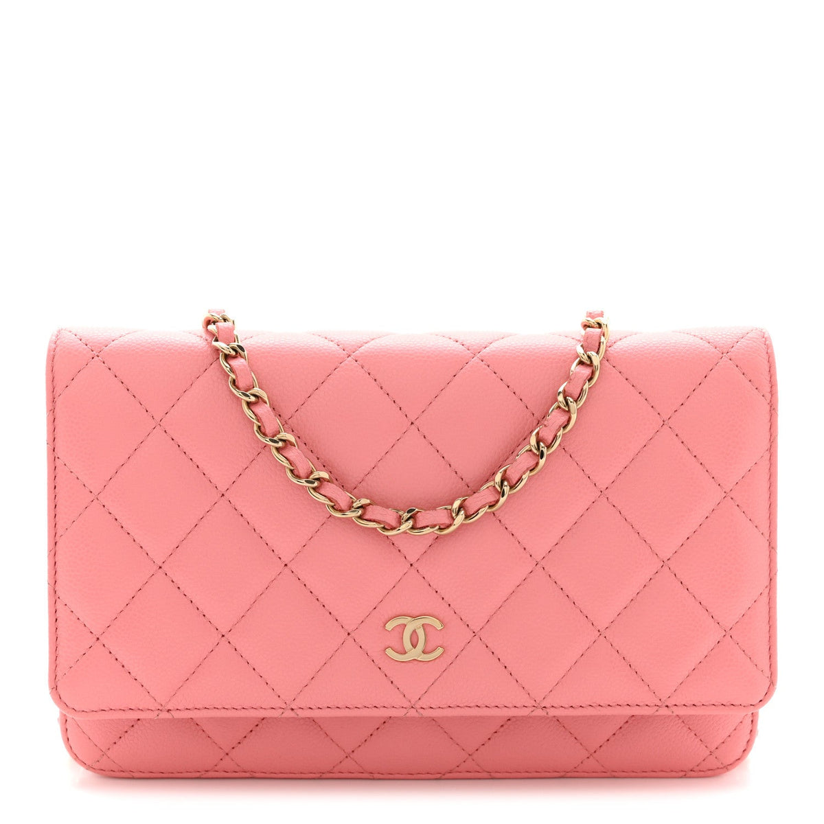 Caviar Quilted Wallet on Chain WOC Pink