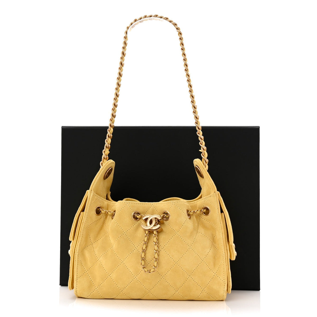 Suede Quilted Mini Chanel 25 Handbag Yellow