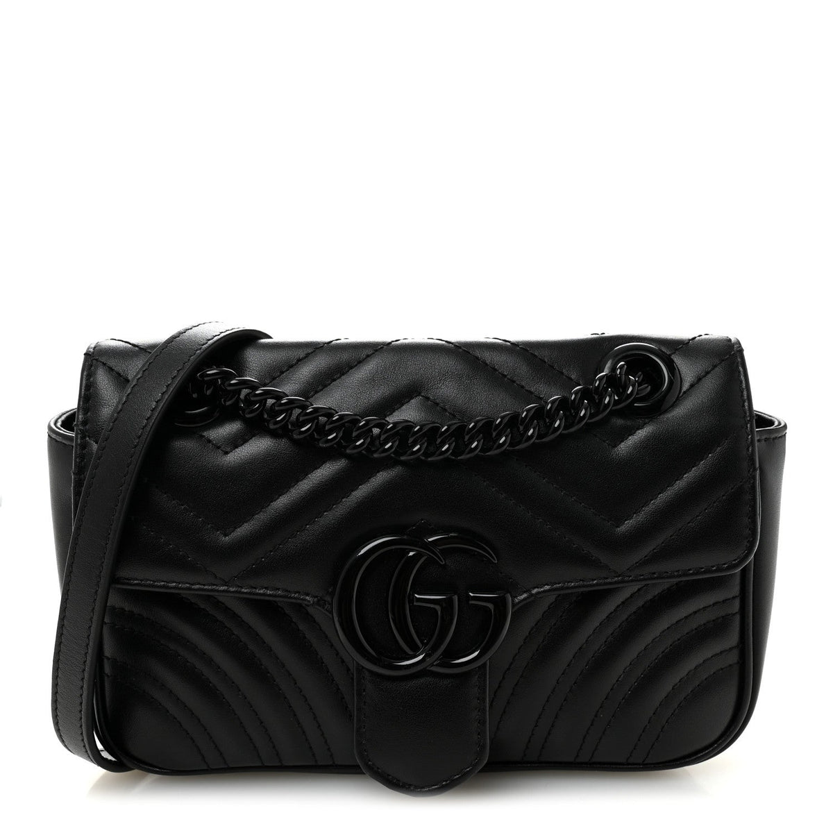 Calfskin Matelasse Monochrome Mini GG Marmont Shoulder Bag Black