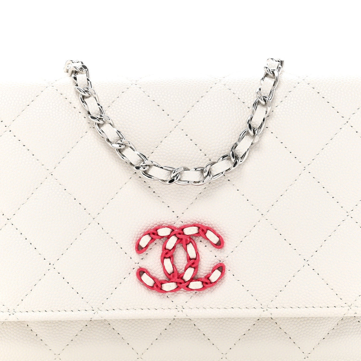 Caviar Quilted Chanel 19 Wallet On Chain WOC White Pink