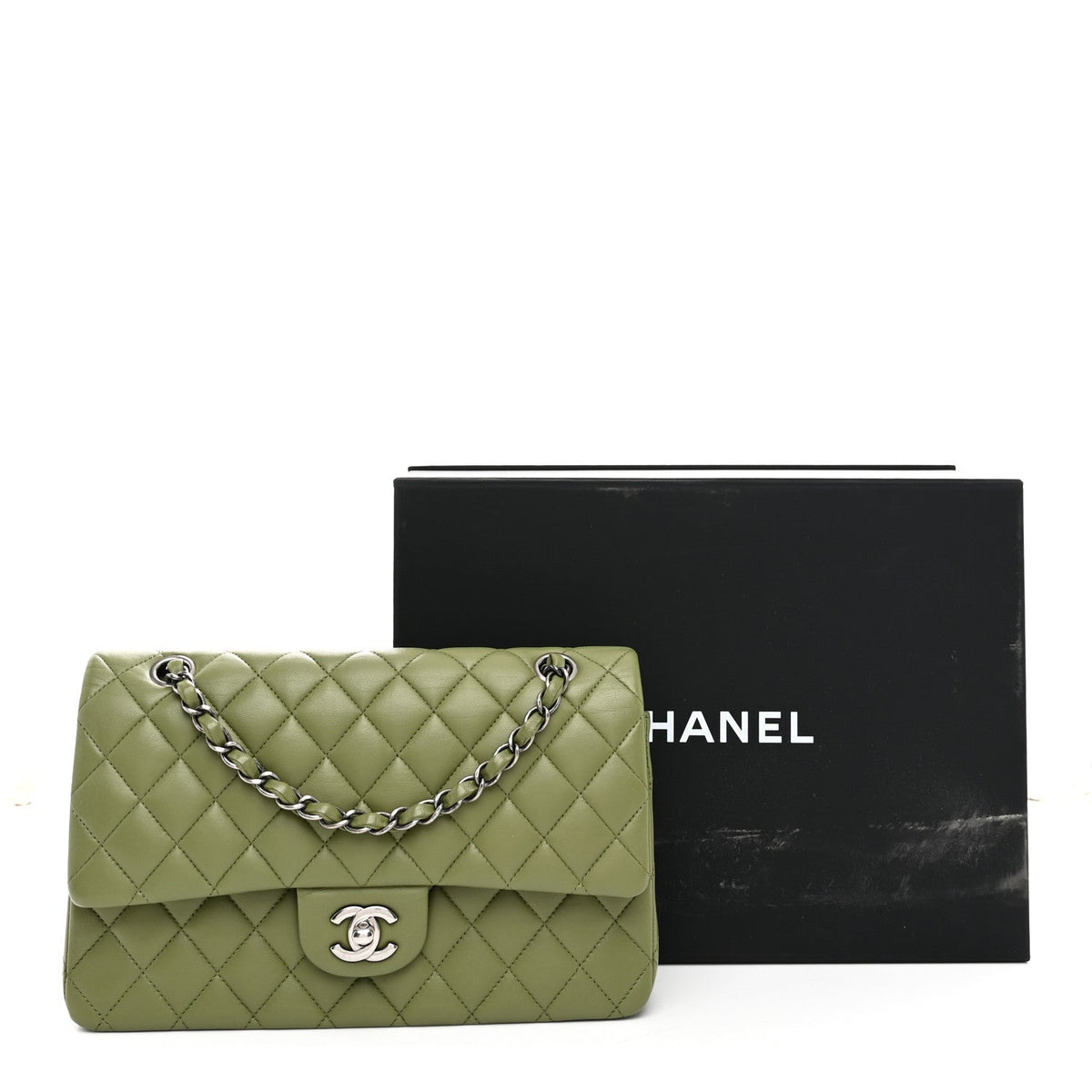 Lambskin Quilted Medium Double Flap Green