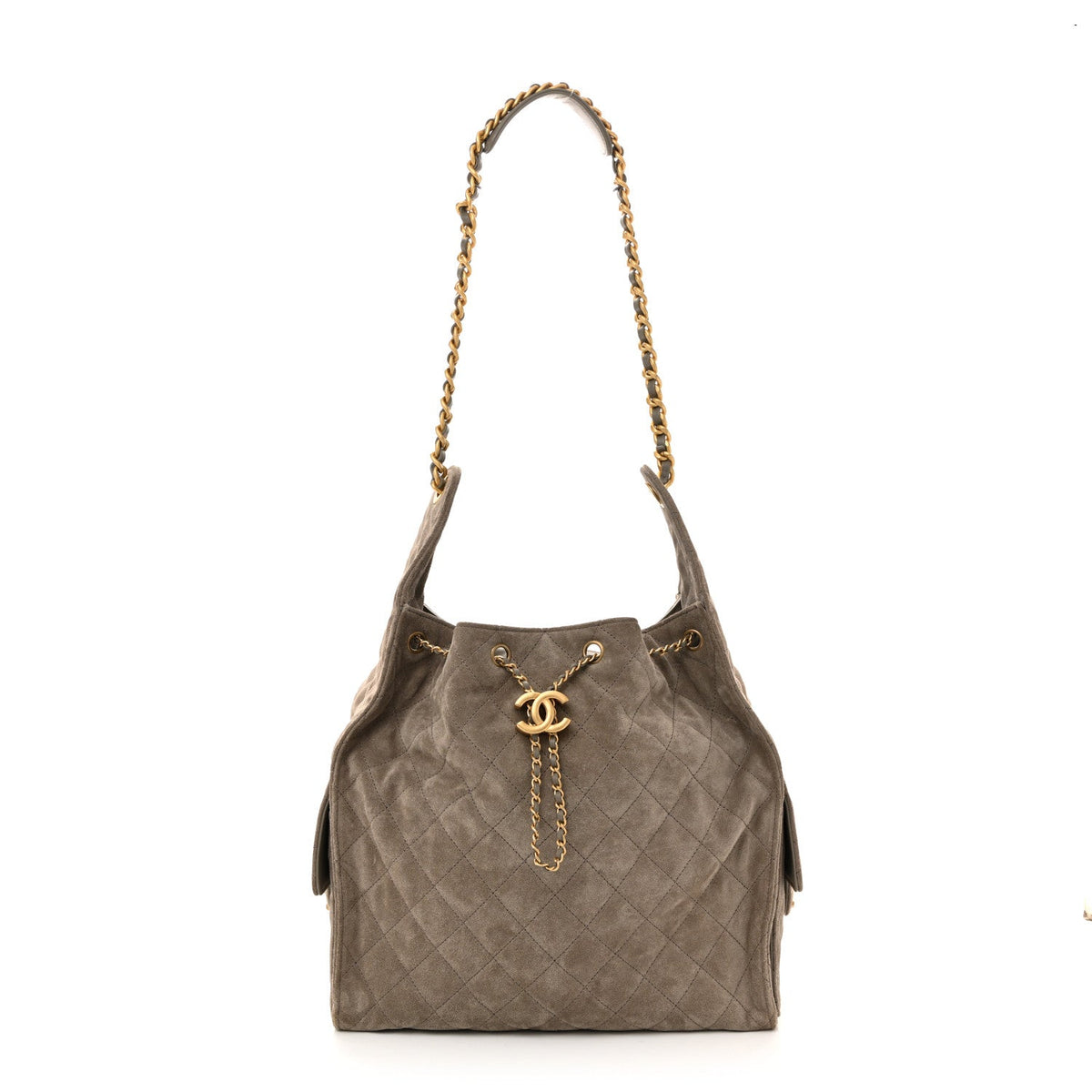 Suede Quilted Medium Chanel 25 Handbag Dark Grey