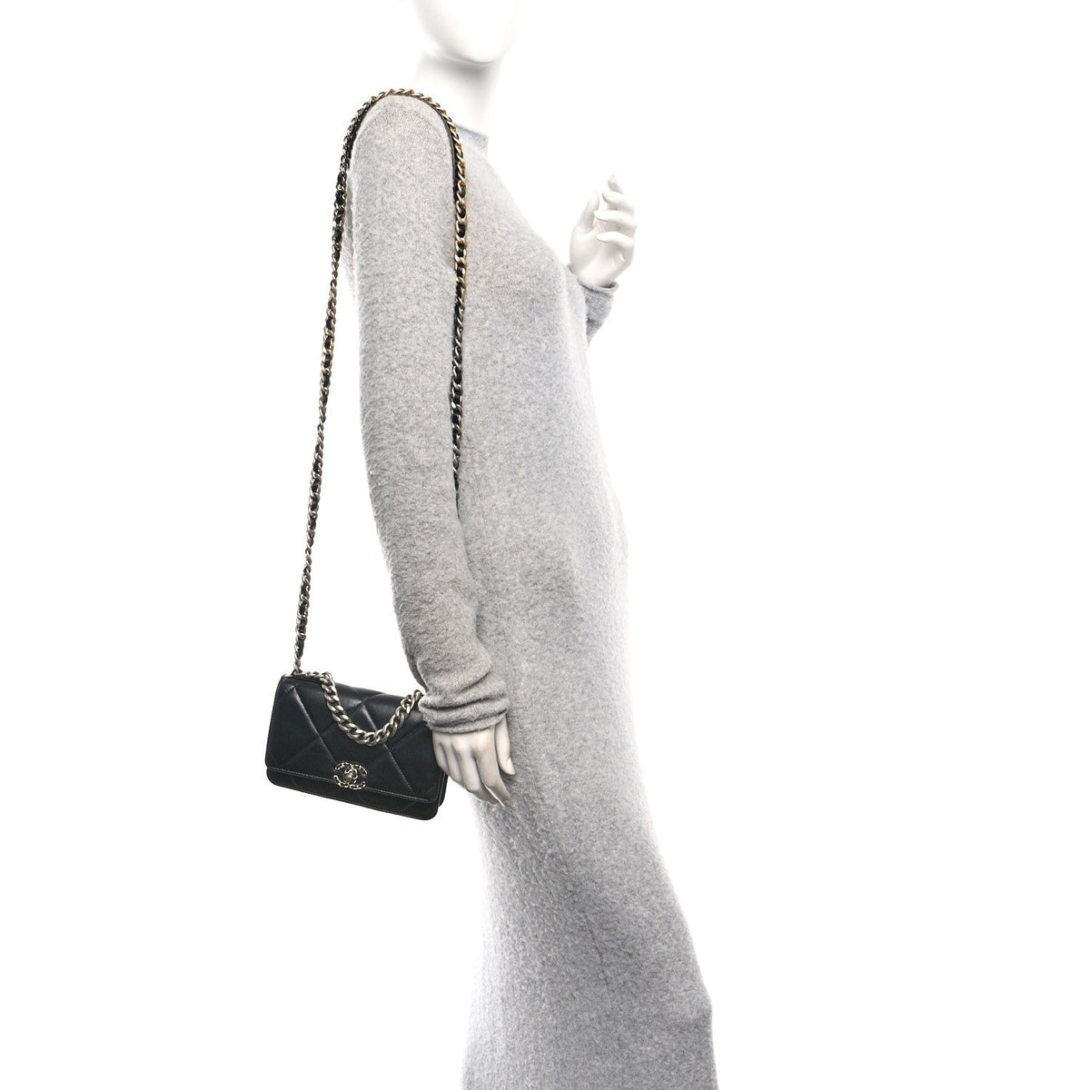Lambskin Quilted Chanel 19 Wallet On Chain WOC Black