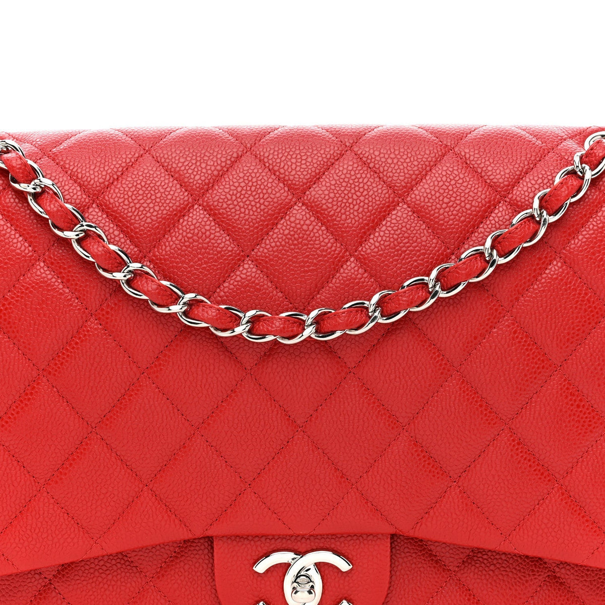 Caviar Quilted Maxi Double Flap Red