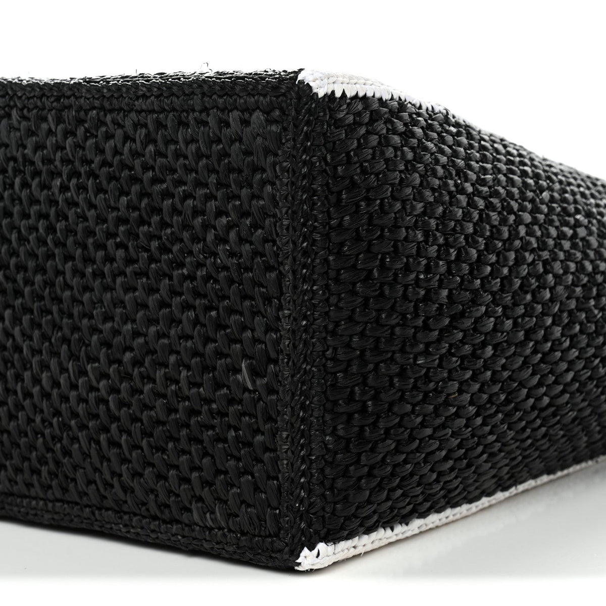Raffia Large Paula's Ibiza Logo Tote Black White