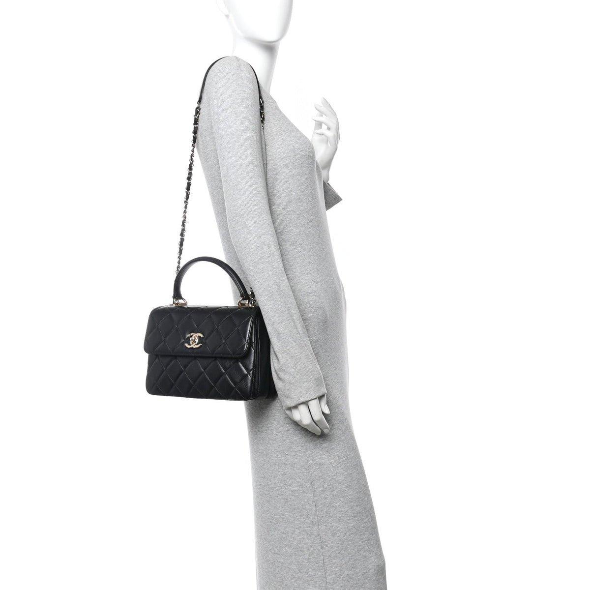 Lambskin Quilted Small Trendy CC Dual Handle Flap Bag Black