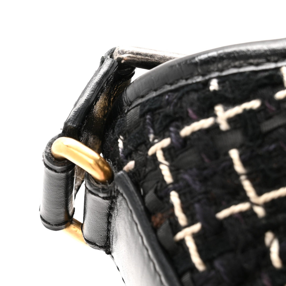 Tweed Calfskin Small Gabrielle Hobo Black White