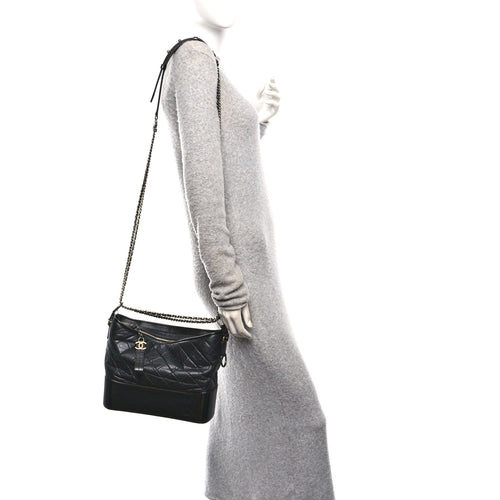 Aged Calfskin Quilted Medium Gabrielle Hobo Black