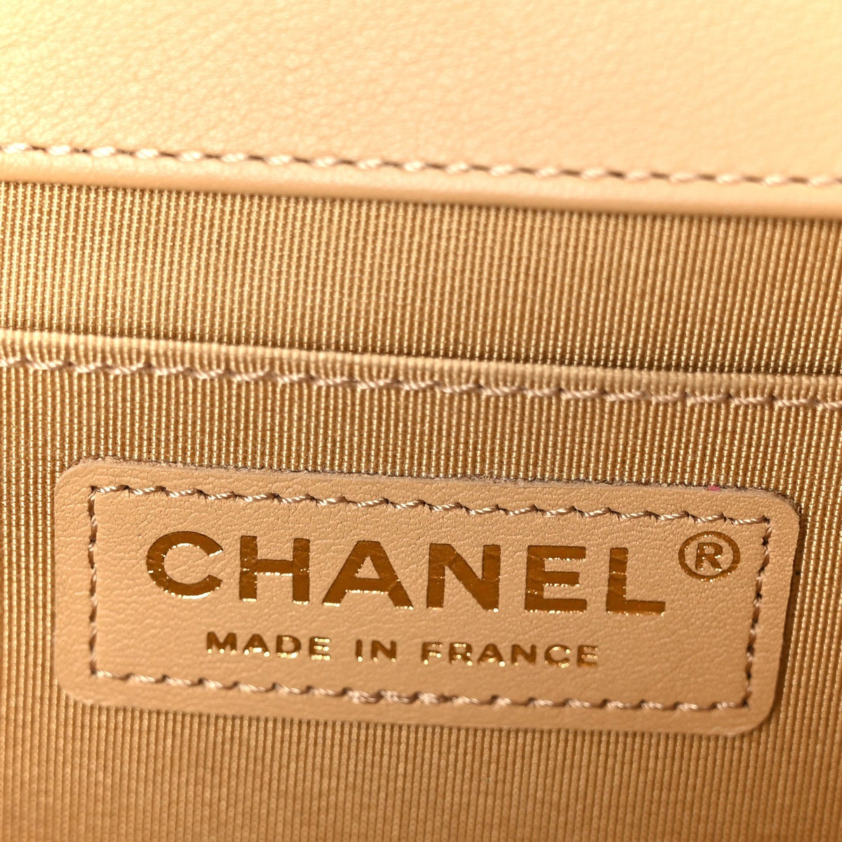 Lambskin Chevron Quilted Medium Boy Flap Beige