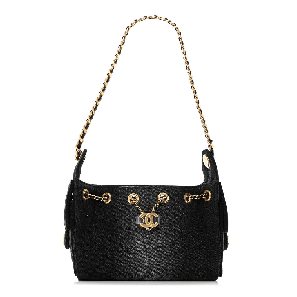 Washed Denim Quilted Mini Chanel 25 Handbag Black