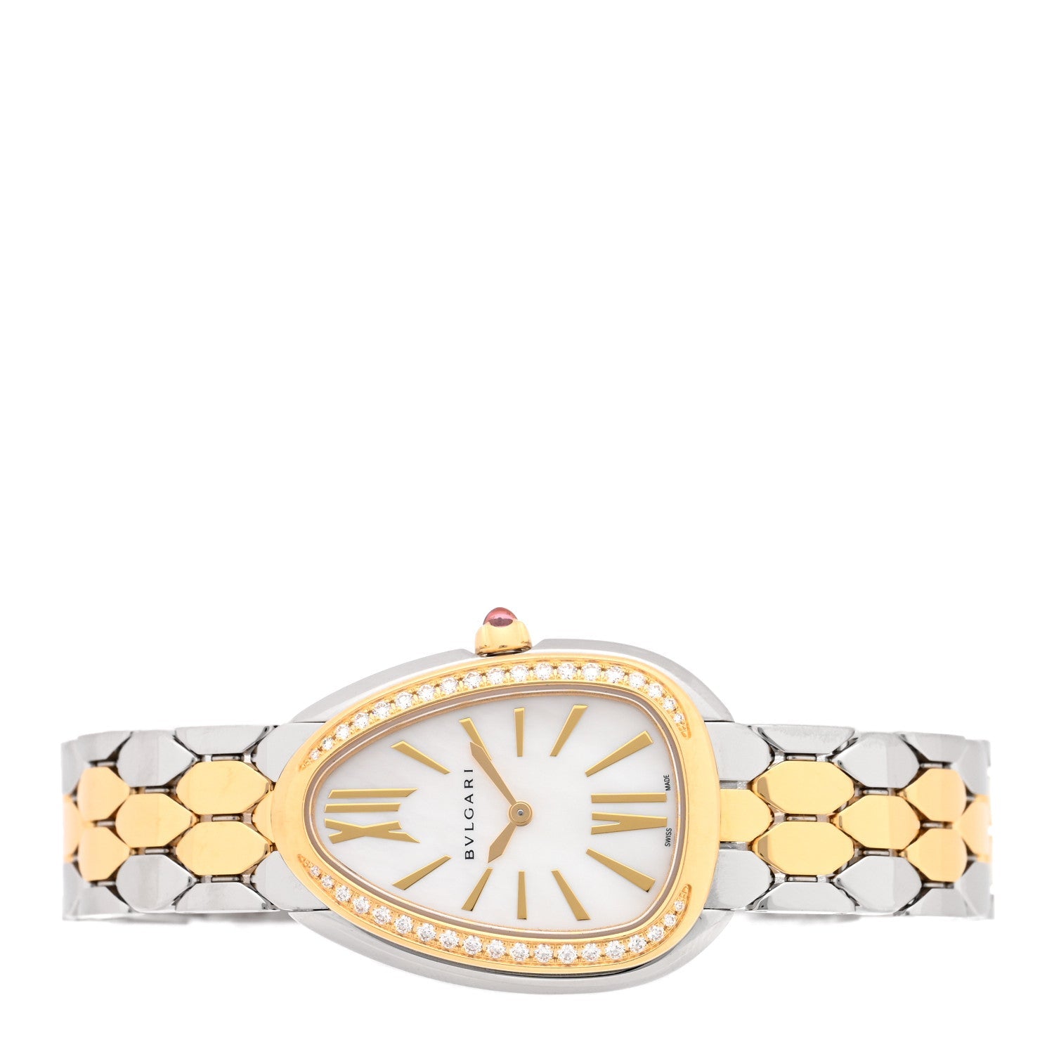 Stainless Steel 18K Yellow Gold Diamond Bezel 33mm Serpenti Seduttori Quartz Watch