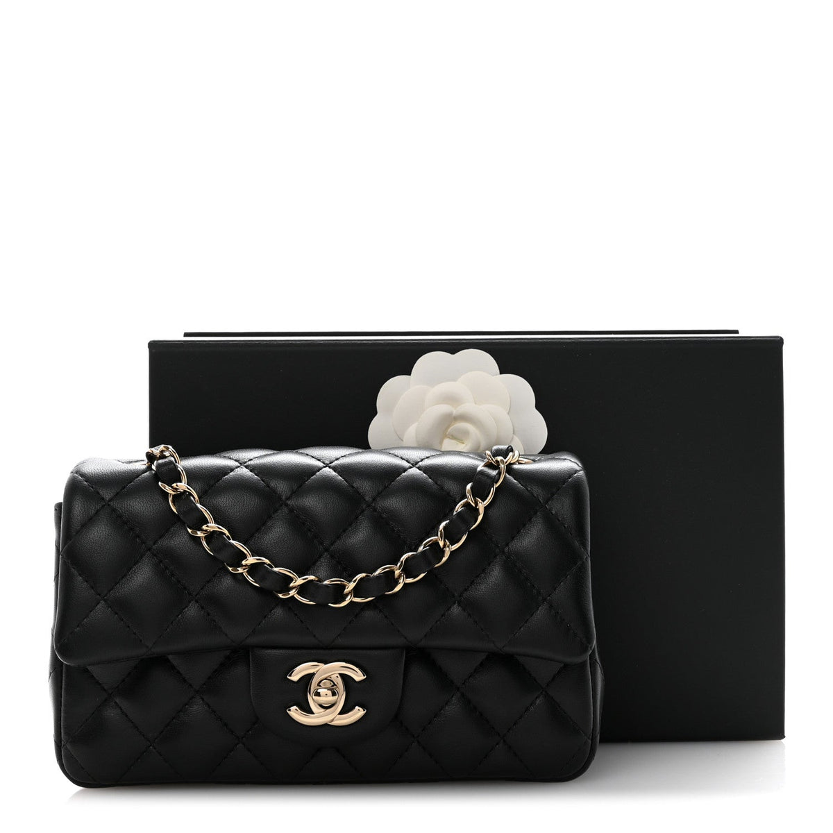 Lambskin Quilted Mini Rectangular Flap Black