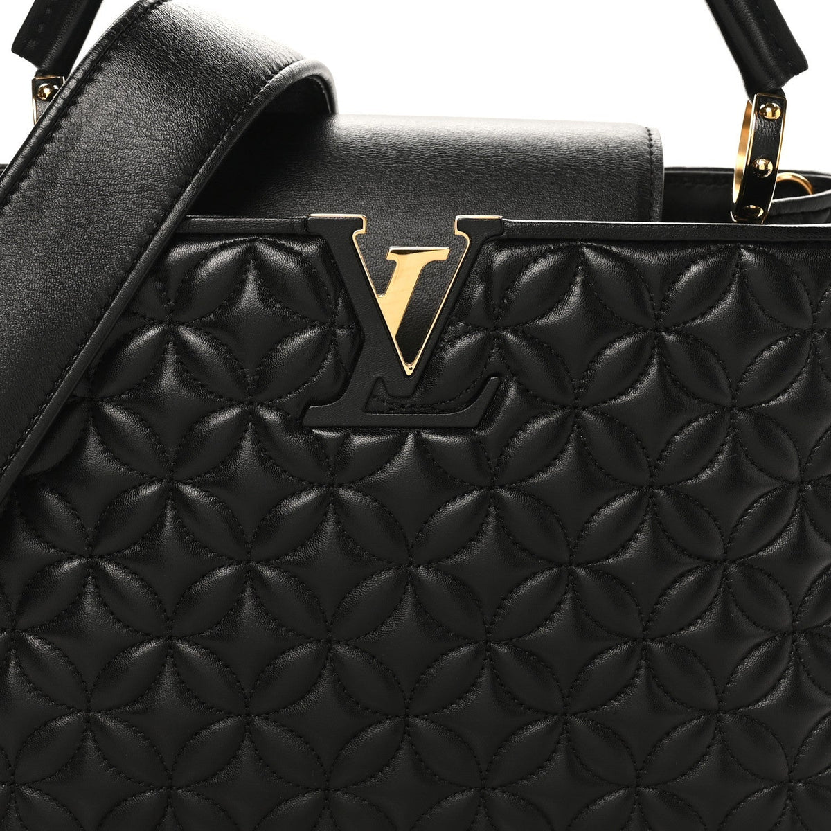 Lambskin Quilted Flower Capucines PM Black