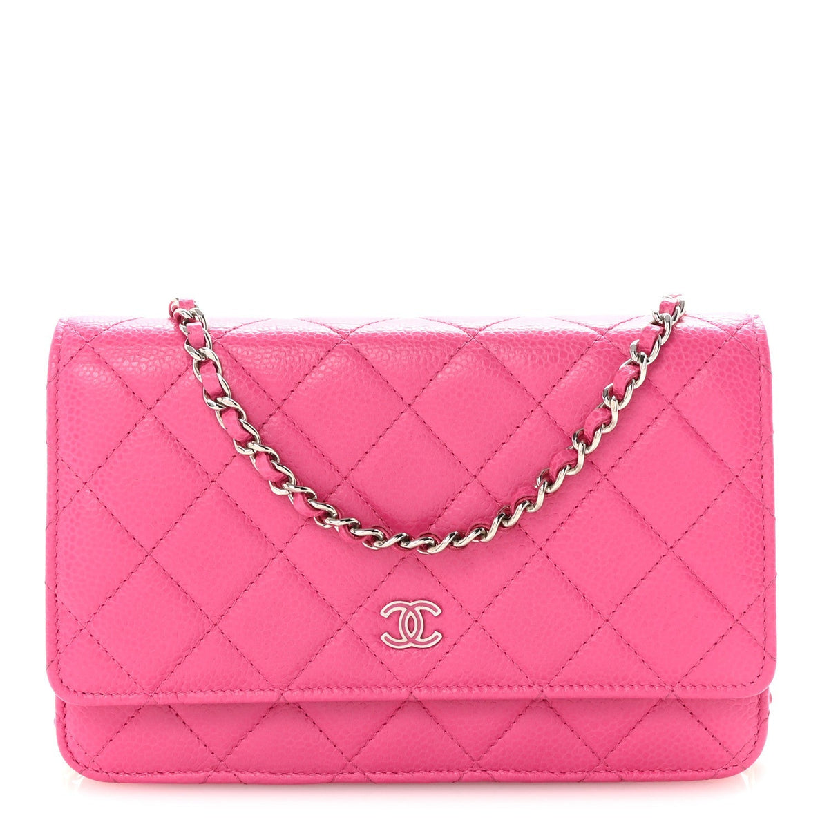 Caviar Quilted Wallet on Chain WOC Pink
