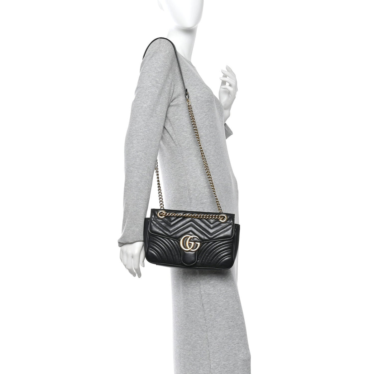 Calfskin Matelasse Small GG Marmont Shoulder Bag Black