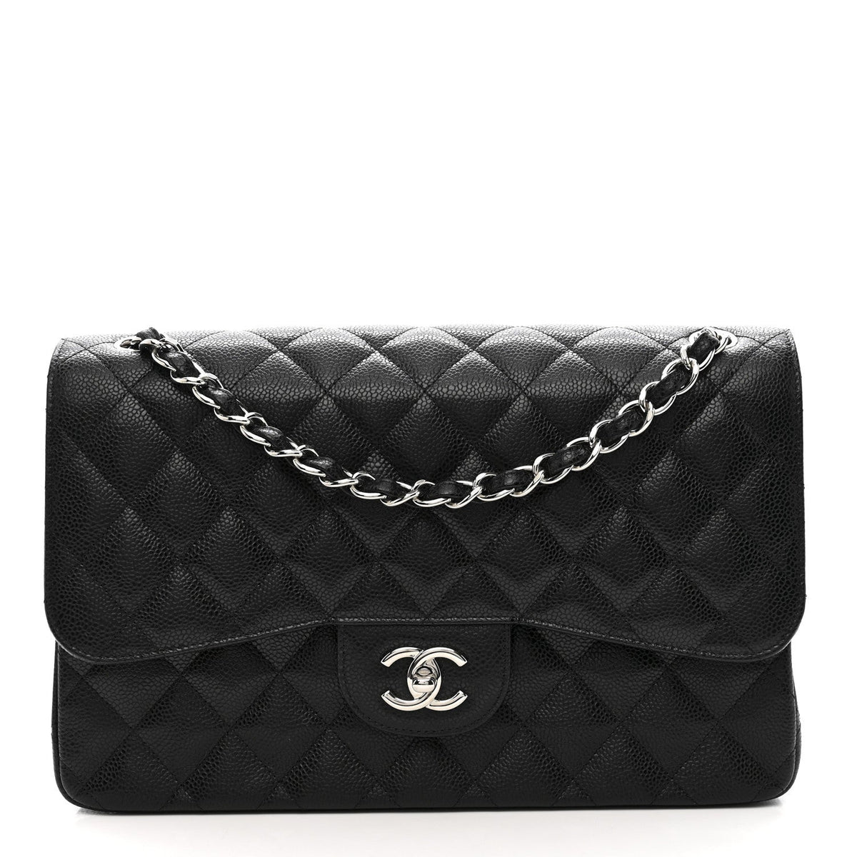Caviar Quilted Jumbo Double Flap Black
