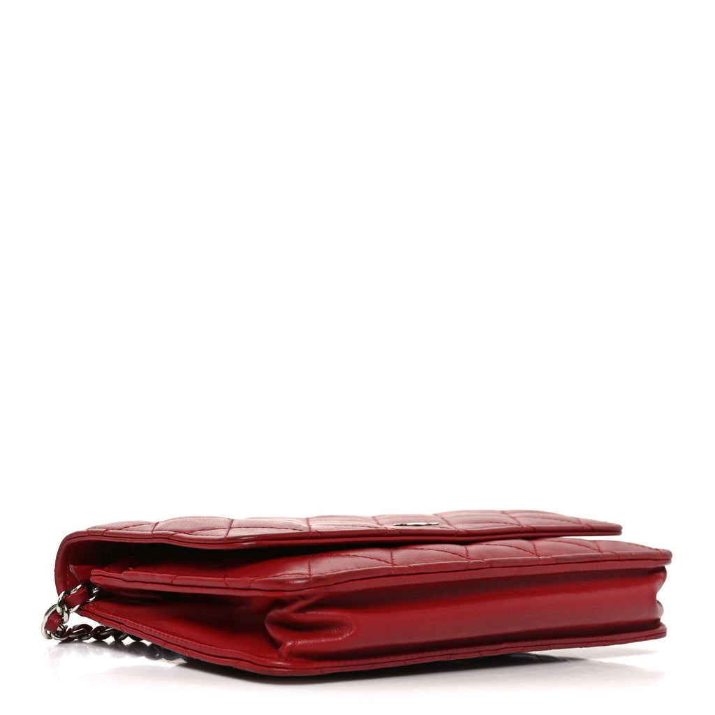 Lambskin Quilted Wallet On Chain WOC Red