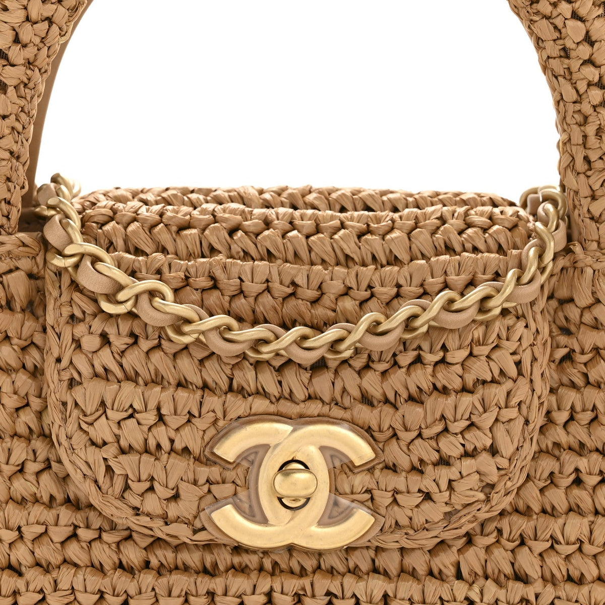 Braided Raffia Nano Kelly Flap Bag Dark Beige