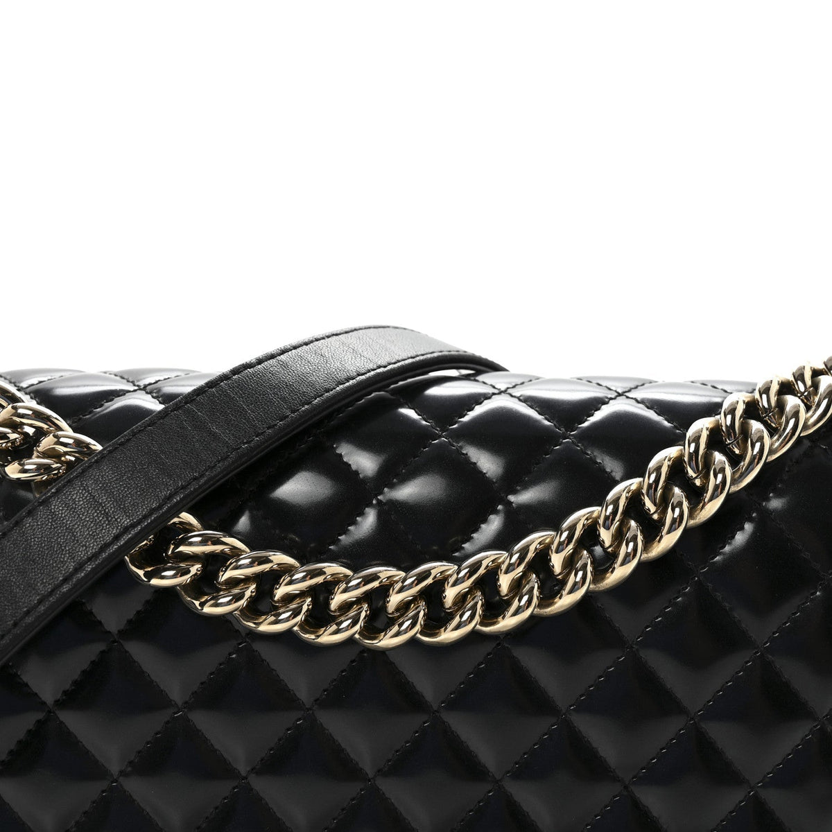 Iridescent Glazed Calfskin Quilted New Medium Boy Flap Black