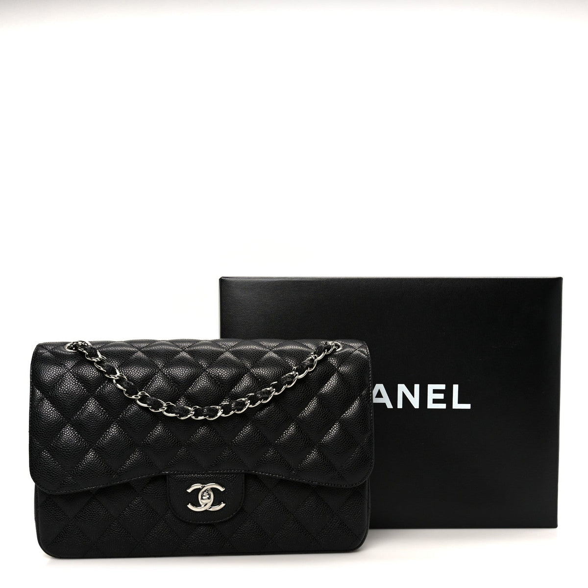 Caviar Quilted Jumbo Double Flap Black