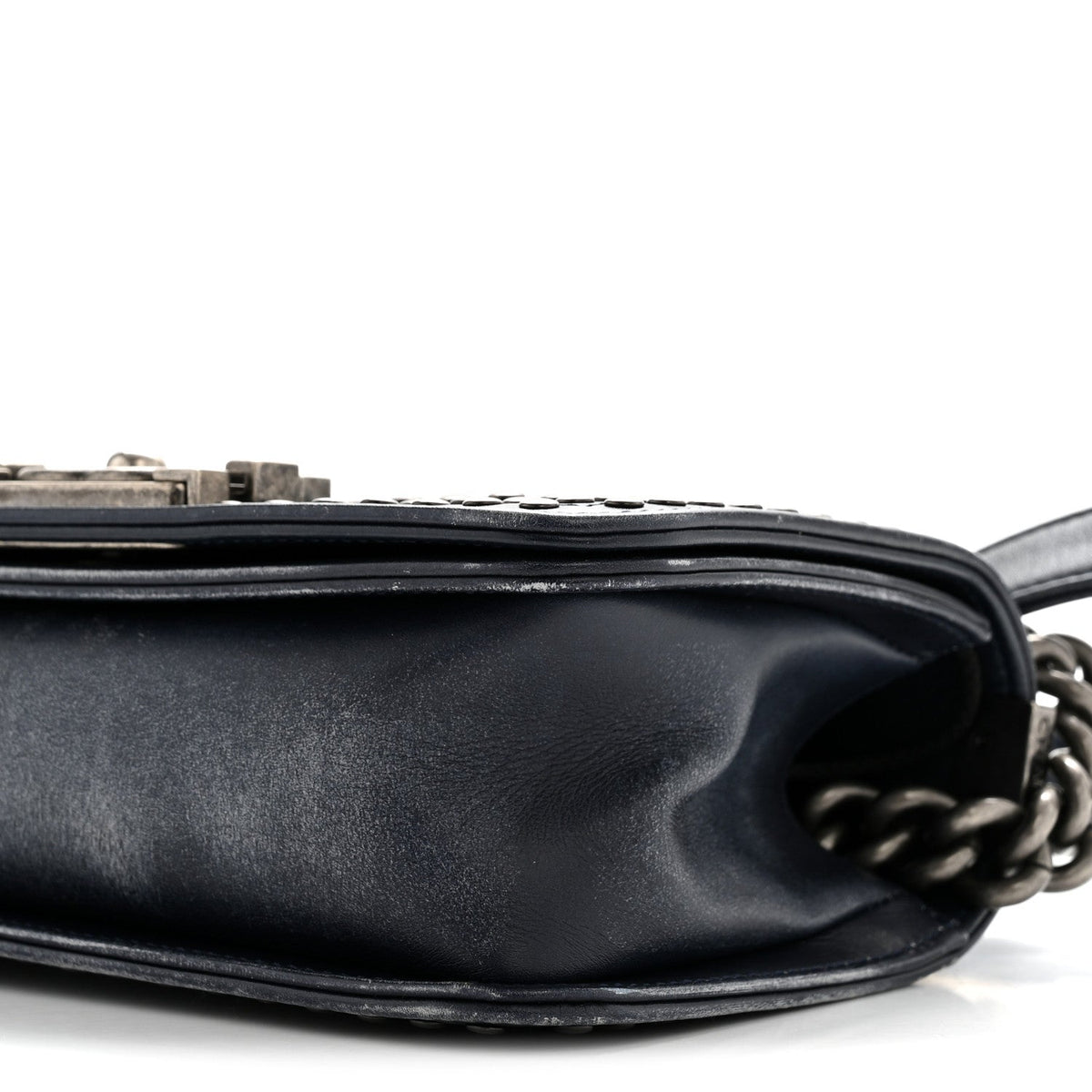 Faded Calfskin Quilted Small Studded Boy Flap Navy