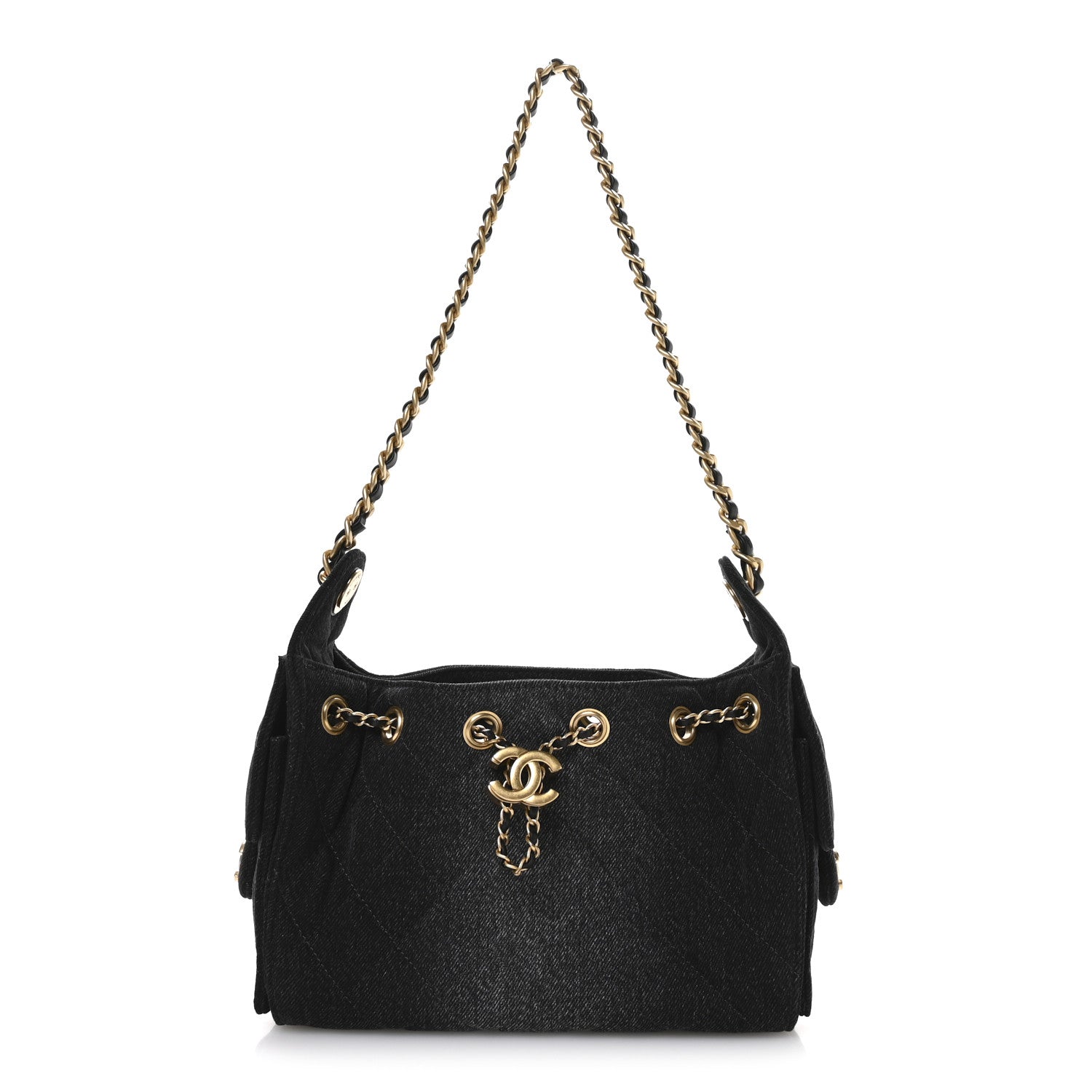Washed Denim Quilted Mini Chanel 25 Handbag Black