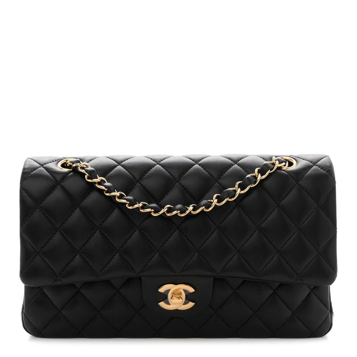 Lambskin Quilted Medium Double Flap Black