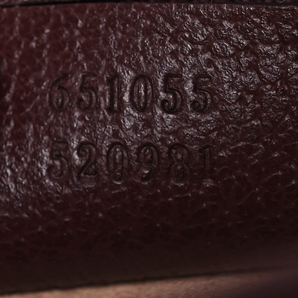 GG Supreme Monogram Textured Dollar Calfskin Web Small Ophidia Padlock Top Handle Bag Bordeaux