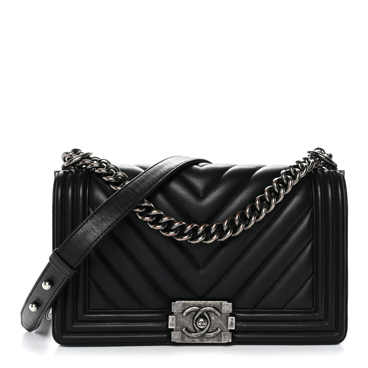 Lambskin Chevron Quilted Medium Boy Flap Black
