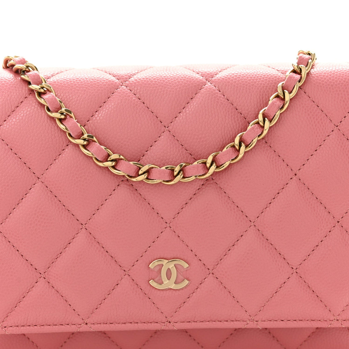 Caviar Quilted Wallet on Chain WOC Pink